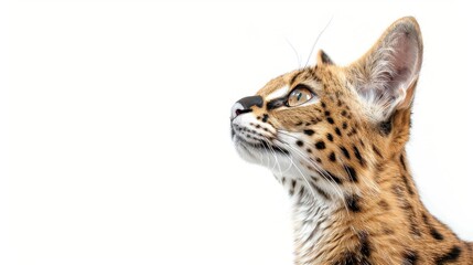 A serval cat with a curious expression, vector art, vibrant and elegant, isolated on white background