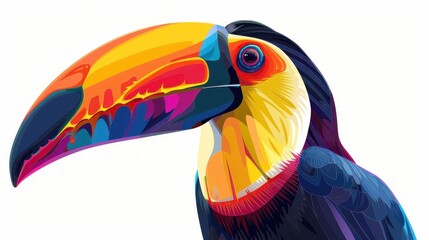 A toucan with a large beak, digital illustration, bright and colorful, isolated on white background