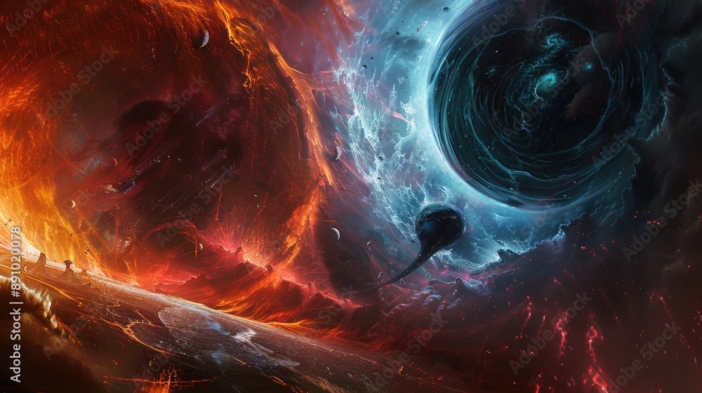 Poster ethereal phantoms of time and space locked in a surreal conflict within an interdimensional rift fil