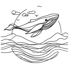Obraz premium Continuous line drawing of a whale, flowing seamlessly to show its grace and majesty in the ocean.