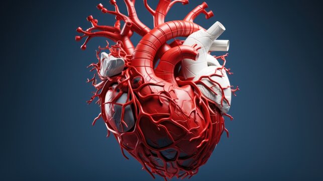 Human heart on a blue background.
