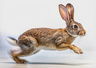 Naklejka premium Fast-moving rabbit in motion, isolated on transparent background, showcasing energetic and playful nature, with blurred legs and ears, conveying speed and agility.