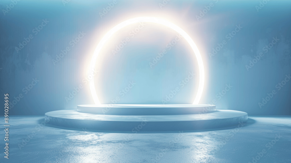 Aufkleber clean minimalistic abstract blue background with neon glow circular stage for product display presen
