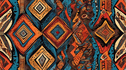 Fototapeta premium A seamless pattern featuring traditional Navajo geometric designs, with vibrant colors and intricate shapes that reflect the rich heritage of Navajo art.