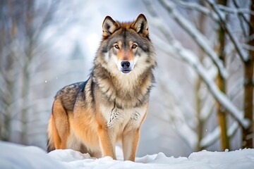 Wolf in Snowy Forest.