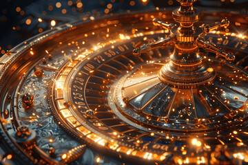 Fototapeta premium Epic Cinematic Casino Night Scene with Roulette Wheel and Golden Lighting
