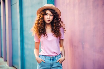 Fototapeta premium Portrait of a Young Woman with Curly Hair.