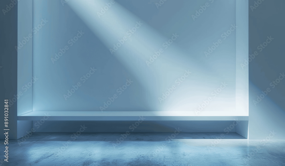Poster minimal light blue gradient background with soft shadows for product presentation in studio room