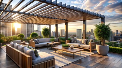 Fototapeta premium Rooftop Terrace with City View.