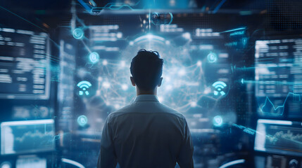 Man Viewing Holographic Data Interface