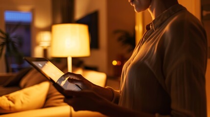 Fototapeta premium Woman Using Tablet in Cozy Room