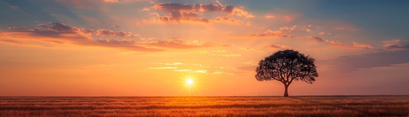 Fototapeta premium Serene Sunset Over Wheat Field