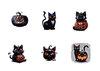 Fototapeta premium ハロウイン ネコ カボチャ