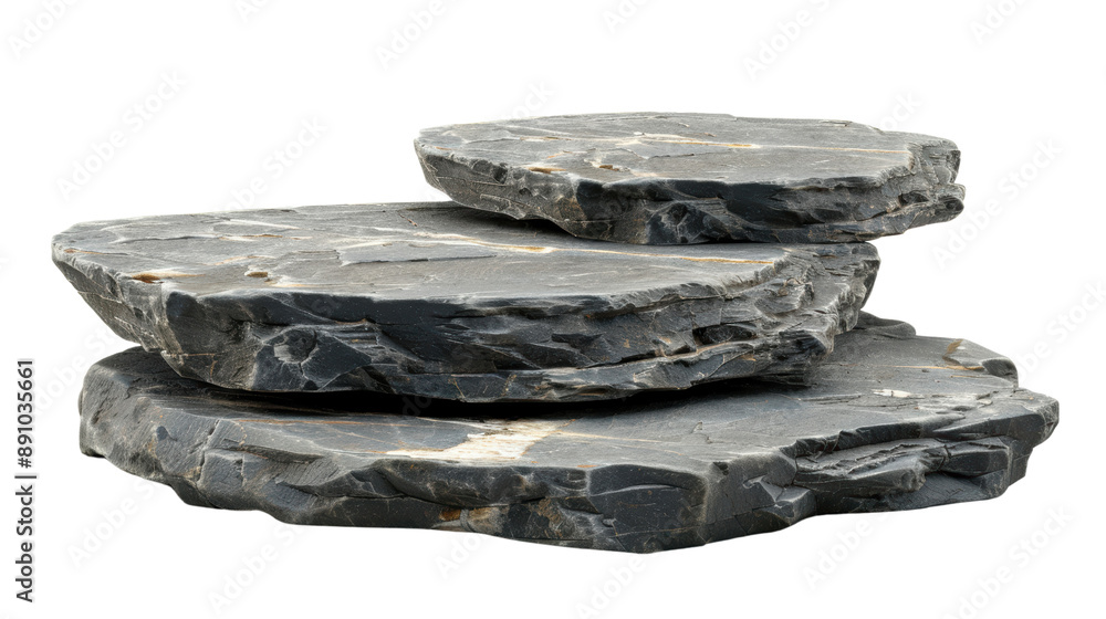 Poster stack of gray slate stone slabs on transparent background