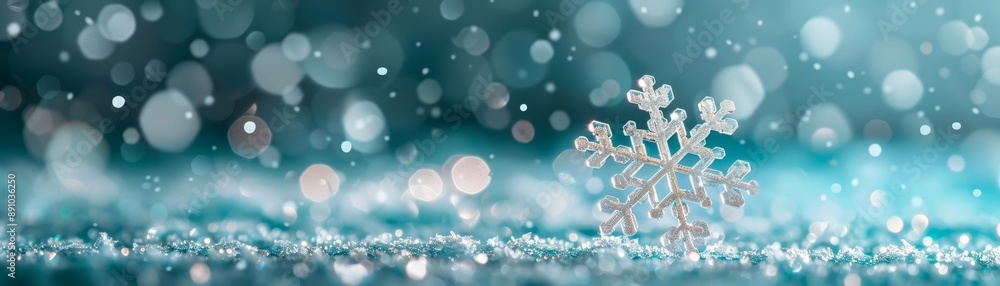 Poster sparkling snowflake with bokeh background