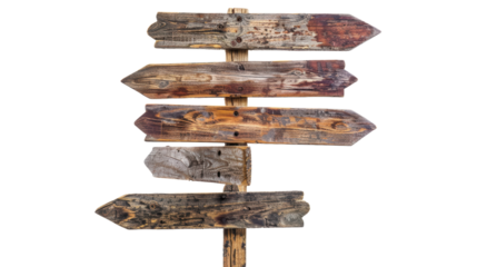 Weathered Wooden Signpost with Multiple Arrows