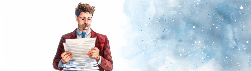 Businessman Reviewing Important Documents Illustration