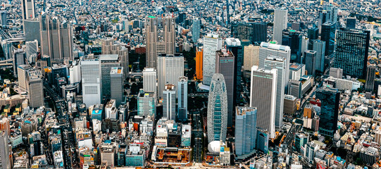 Aerial view of the skysrapers of Shinjuku, Tokyo, Japan