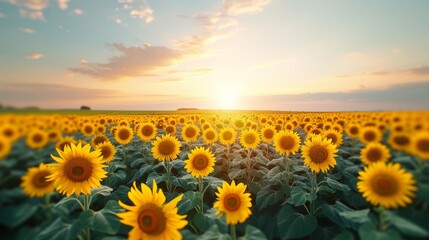 Vibrant Sunflower Field at Sunset