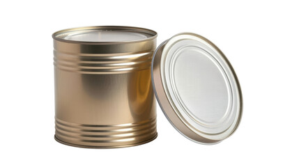 Golden Tin Can with Lid, Isolated on Black Background