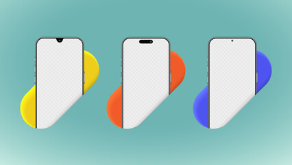 Realistic 3D White Smartphone Mockup Nestled in Green Background. Modern Mobile Phone in the Hole Template with Blank Screen. Vector.