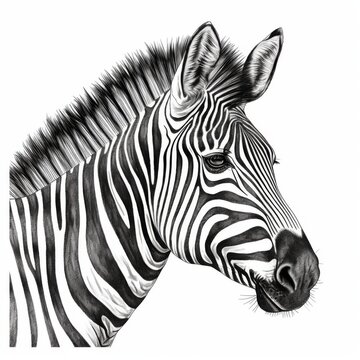 recommend clip art: Black and white Vintage engraved art of a portrait of a zebra isolated on white background, ink sketch illustration, simple vector art design, highly detailed line art, high contrasty
