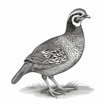 recommend clip art: Black and white Vintage engraved art of a partridge isolated on white background, ink sketch illustration, simple vector art design, highly detailed line art, high contrasty