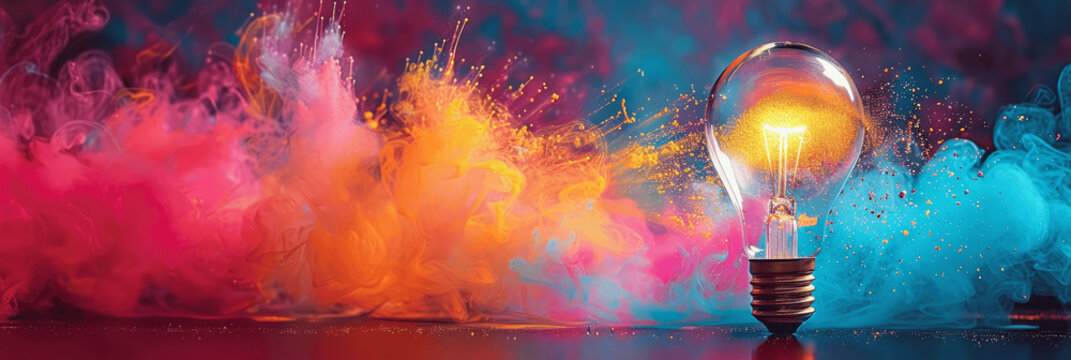 Vibrant Light Bulb Explosion on Colorful Background Creative Innovation Concept Bright Colors High Resolution