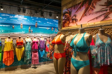 Tropical Swimwear Display in a Retail Store