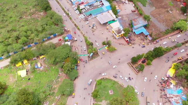 Aerial view of suburban area with roads