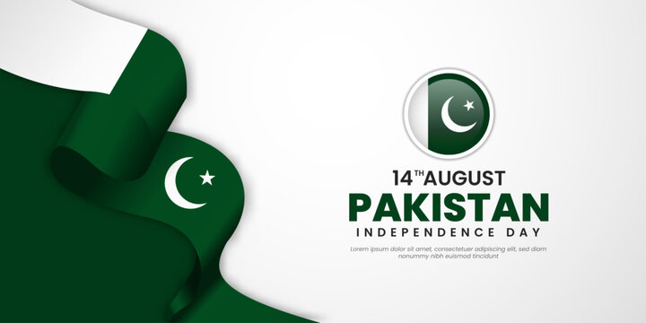 14Th of august happy pakistan independence day. Template for banner, greeting card, poster of pakistan independence day celebration. Waving pakistan flag.