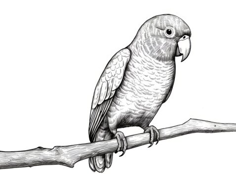 recommend clip art: Black and white Vintage engraved art of a lovebird isolated on white background, ink sketch illustration, simple vector art design, highly detailed line art, high contrasty 