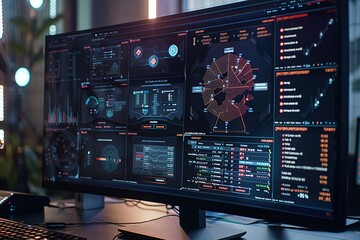 Close-up of a computer screen showing a cybersecurity dashboard 