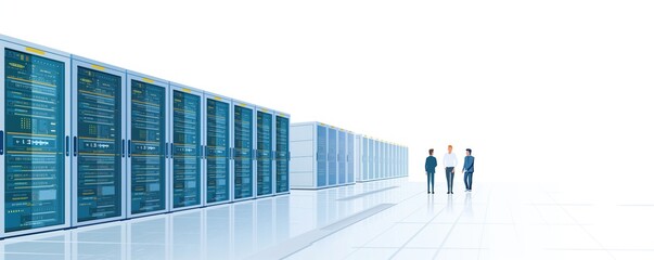 Enterprise data center with servers and technicians, business technology element, illustration, modern, isolated on white background