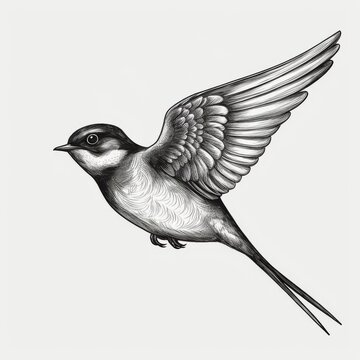 recommend clip art: Black and white Vintage engraved art of a swallow isolated on white background, ink sketch illustration, simple vector art design, highly detailed line art, high contrasty.