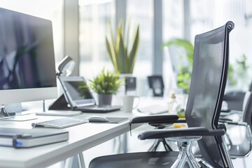 Modern Office Workspace with an Empty Chair