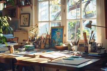 Artistic Workspace bathed in Golden Sunlight