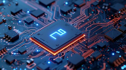 AI concept ai cpu core on futuristic motherboard with data transfers and command processing