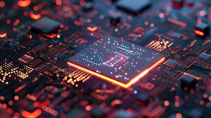 AI concept ai cpu core on futuristic motherboard with data transfers and command processing