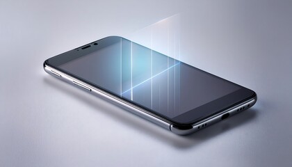 A black mobile phone lies on a white surface, its blank screen a portal to information and connection