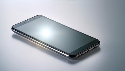 A black mobile phone lies on a white surface, its blank screen a portal to information and connection