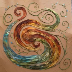 Watercolor woven paper collage in earth colors