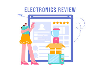 Electronics Review Vector Illustration with Customer Ratings on Quality of Service or Application and Providing Feedback in a Flat Cartoon Background