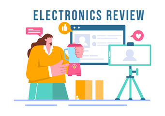 Electronics Review Vector Illustration with Customer Ratings on Quality of Service or Application and Providing Feedback in a Flat Cartoon Background