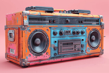 Colorful Retro Boombox 3D Render on Pink Background