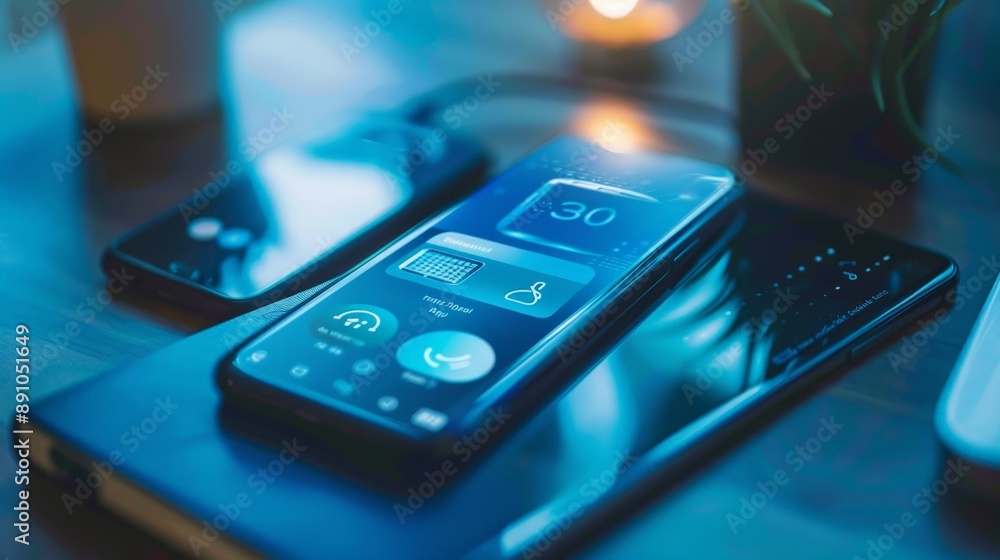 Aufkleber a blue phone with a digital wallet app open, showing recent transactions and account balances. the i