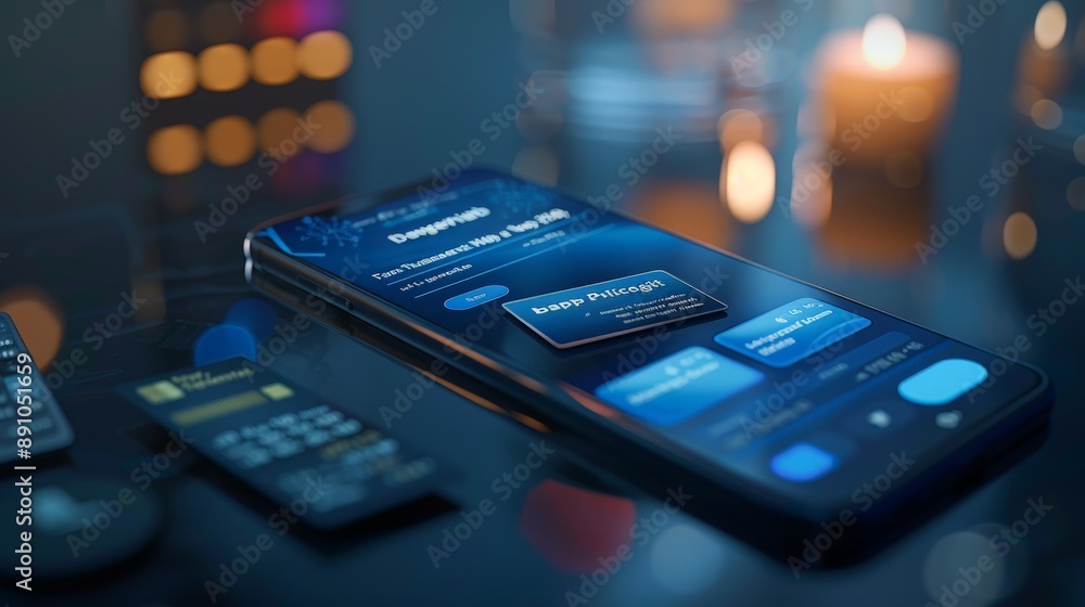 Aufkleber a blue phone with a digital wallet app open, showing recent transactions and account balances. the i