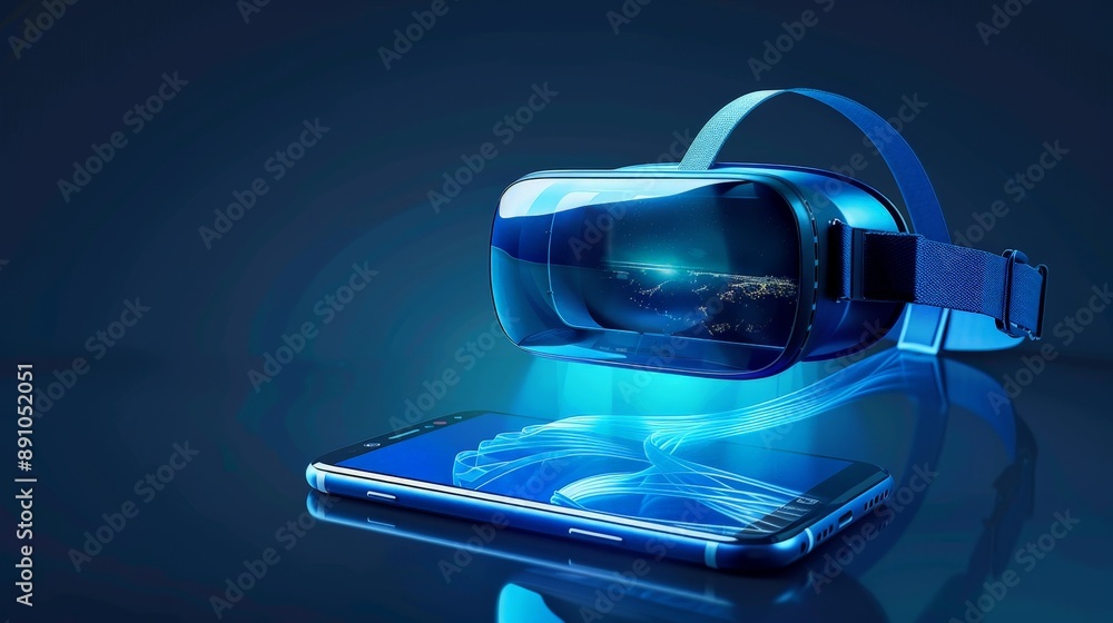 Aufkleber a blue phone with a virtual reality app open, showing an immersive experience. the dynamic visuals a