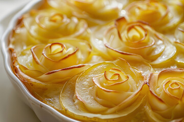 potato baked dish with mozzarella, parmesan and grana padano cheese that look like roses