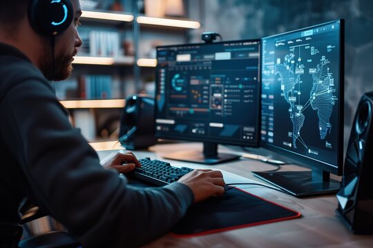 Person installing cyber sequrity software on a desktop computer, showcasing ease of use and robust protection 